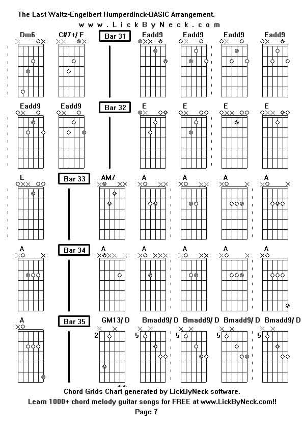 Chord Grids Chart of chord melody fingerstyle guitar song-The Last Waltz-Engelbert Humperdinck-BASIC Arrangement,generated by LickByNeck software.